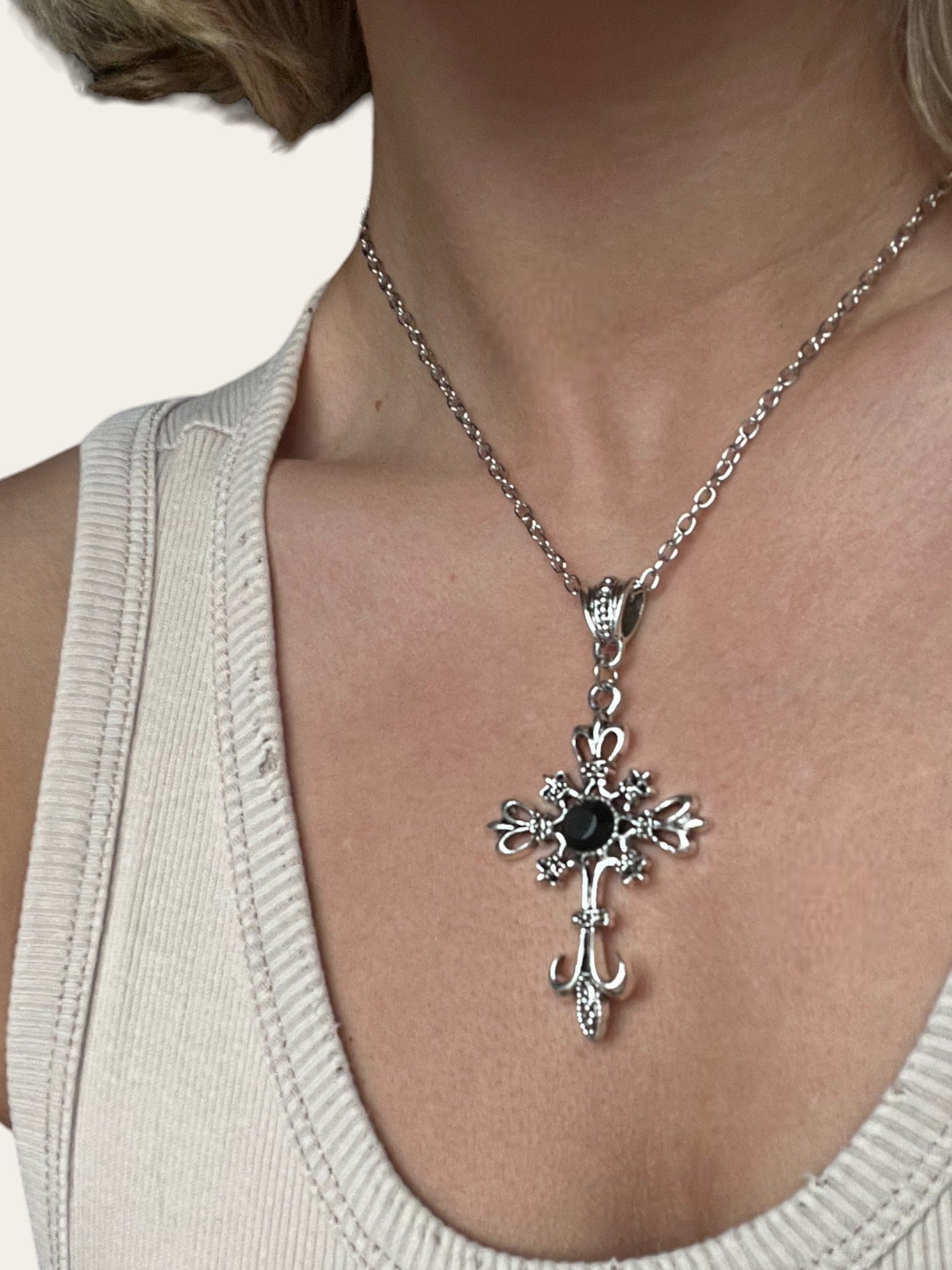Gothic Cross Necklace Black Ynez Project