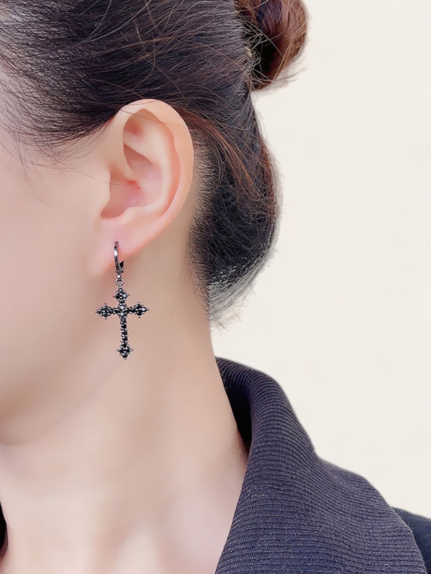 Black Crystal Cross Drop Earrings Ynez Project - Main Image