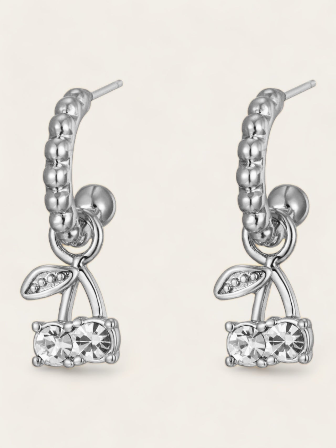Diamond Cherry Earrings - Silver