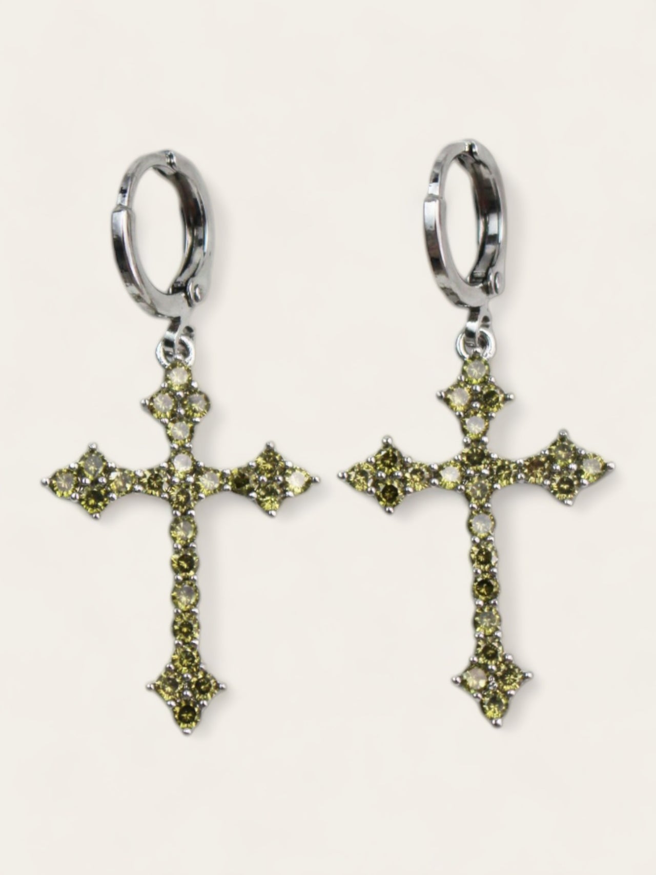 Green Crystal Cross Drop Earrings