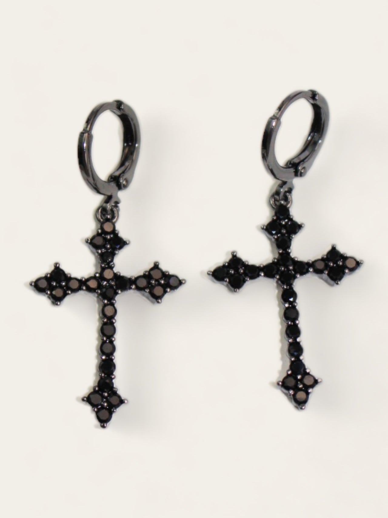 Black Crystal Cross Drop Earrings