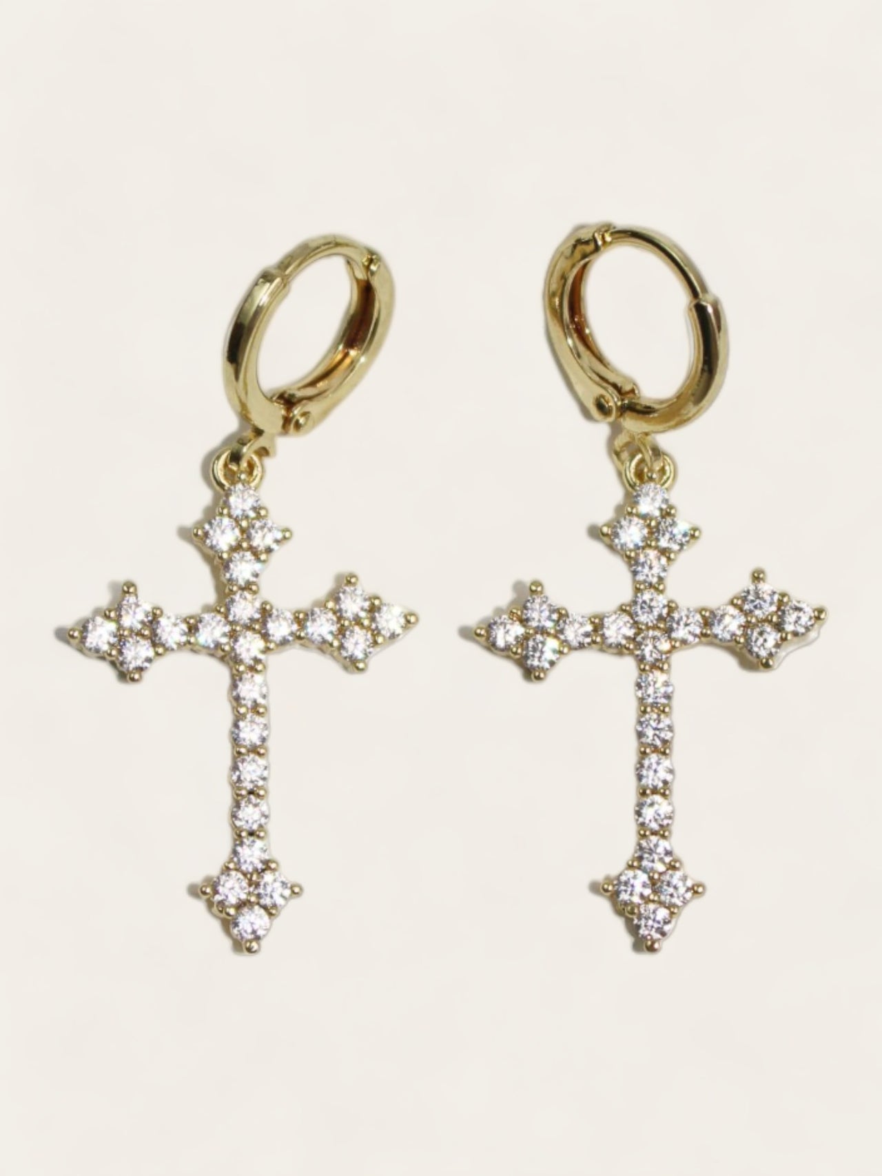 Gold Crystal Cross Drop Earrings