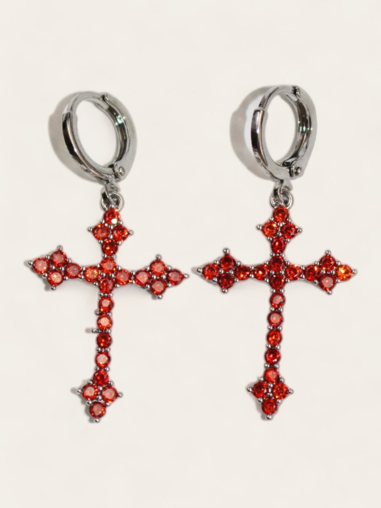 Red Crystal Cross Drop Earrings