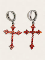 Red Crystal Cross Drop Earrings