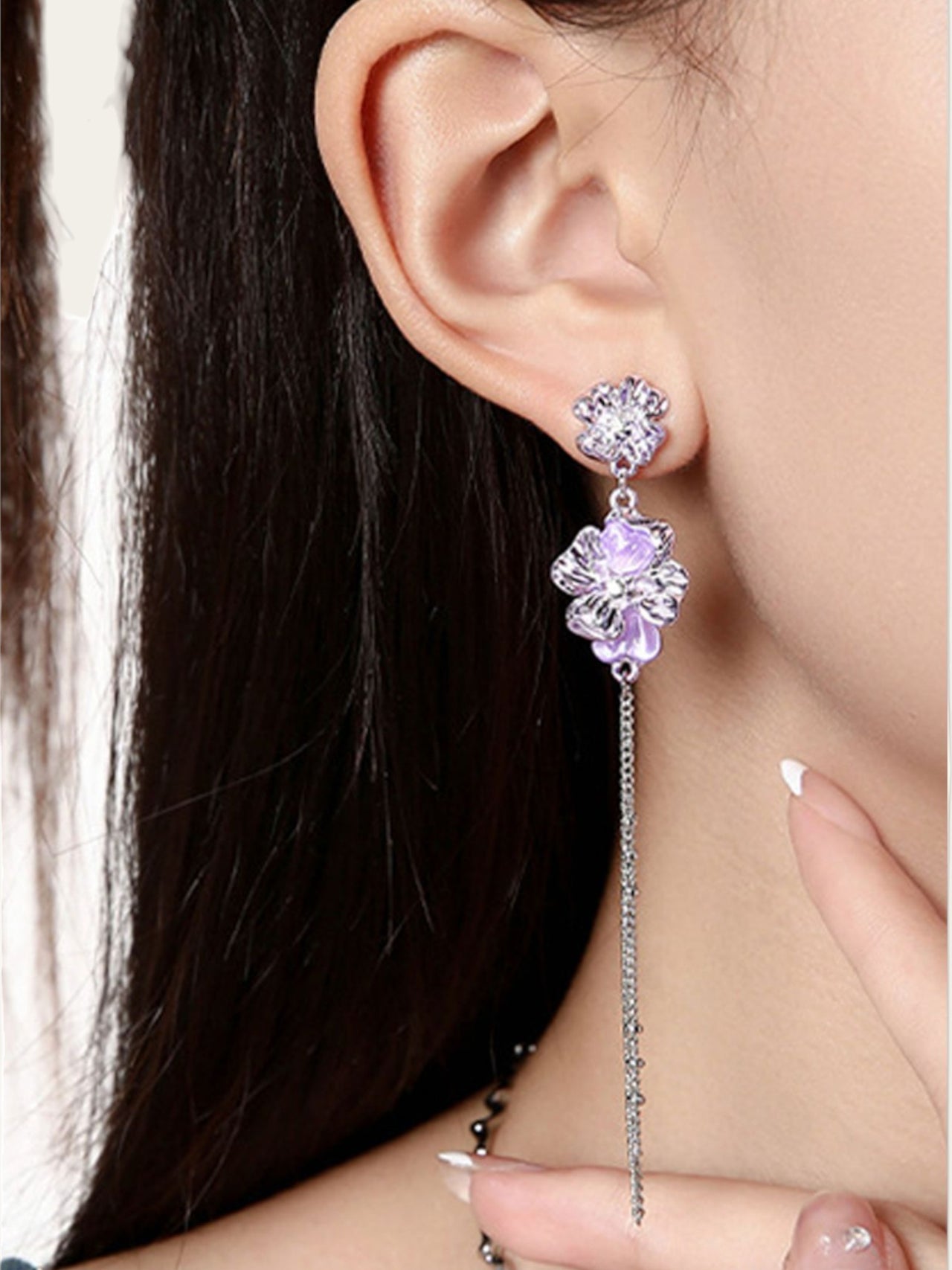 Electric Purple Flower Dangle Earrings