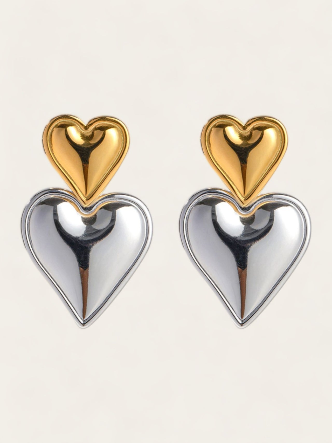 Gold-Silver Heart Earrings