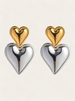 Gold-Silver Heart Earrings