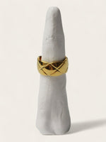 Gold Wide Rhombic Pattern Ring