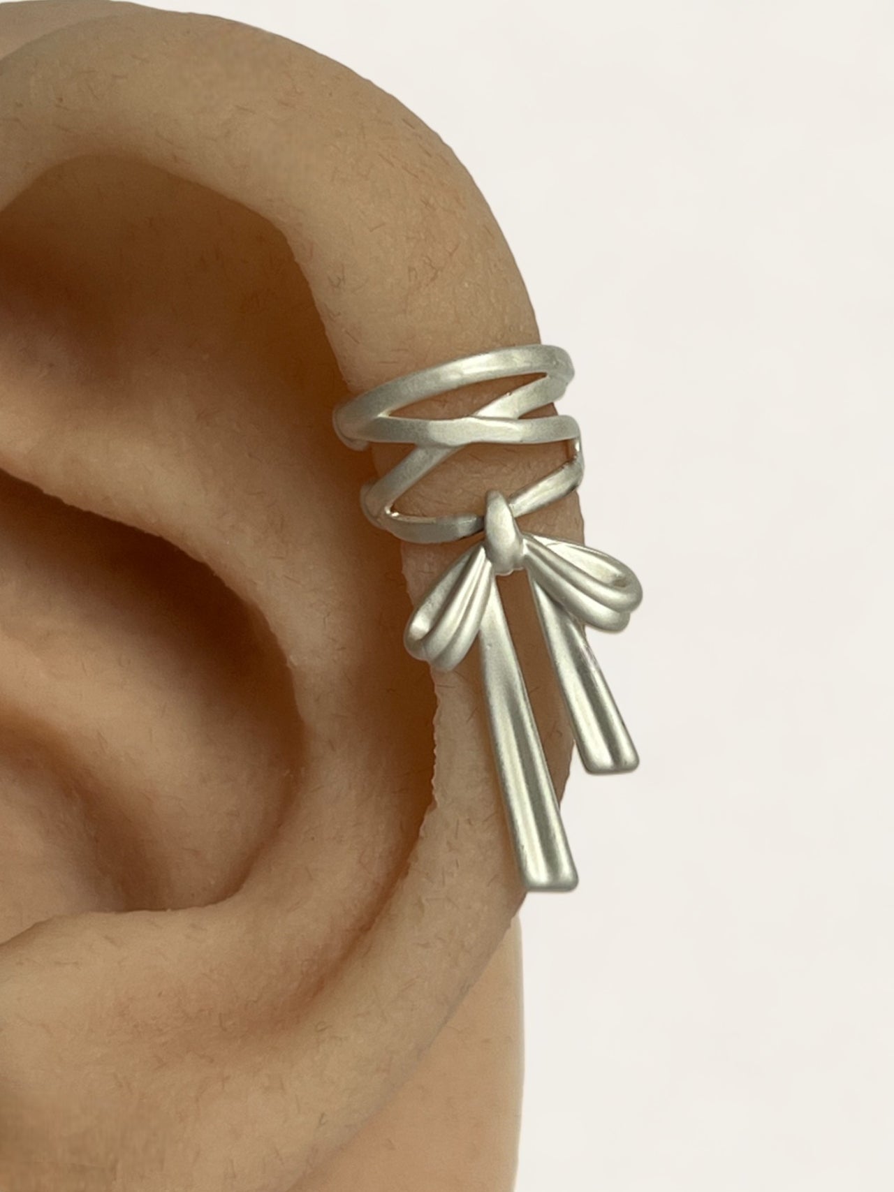 Ribbon Bow Ear Cuff - Matte Silver