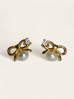 Micro Bow Pearl Studs - Gold