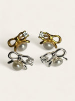 Micro Bow Pearl Studs - Silver