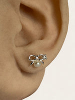 Micro Bow Pearl Studs - Silver