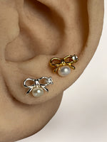 Micro Bow Pearl Studs - Gold