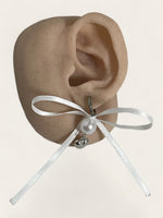 Satin Bow Ribbon Earrings - White