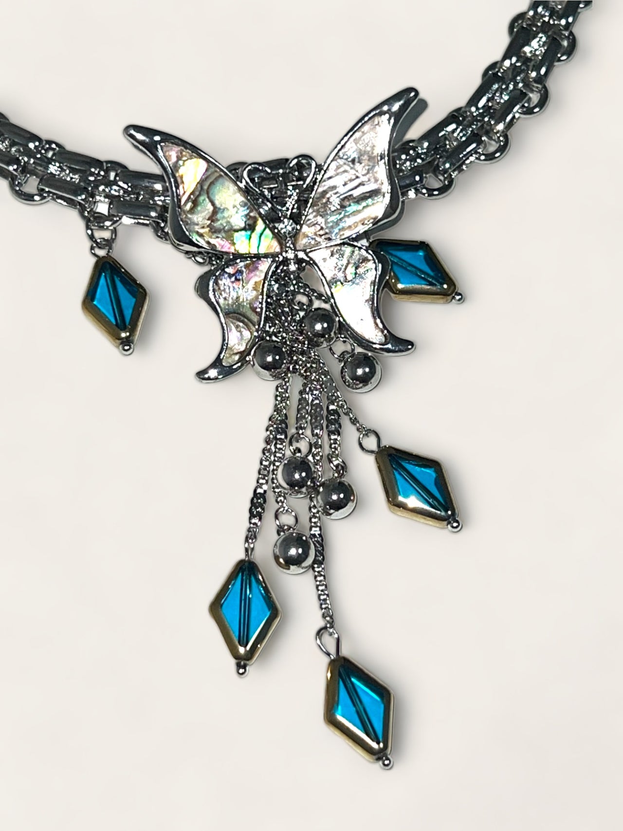Denim Butterfly Necklace - Handmade