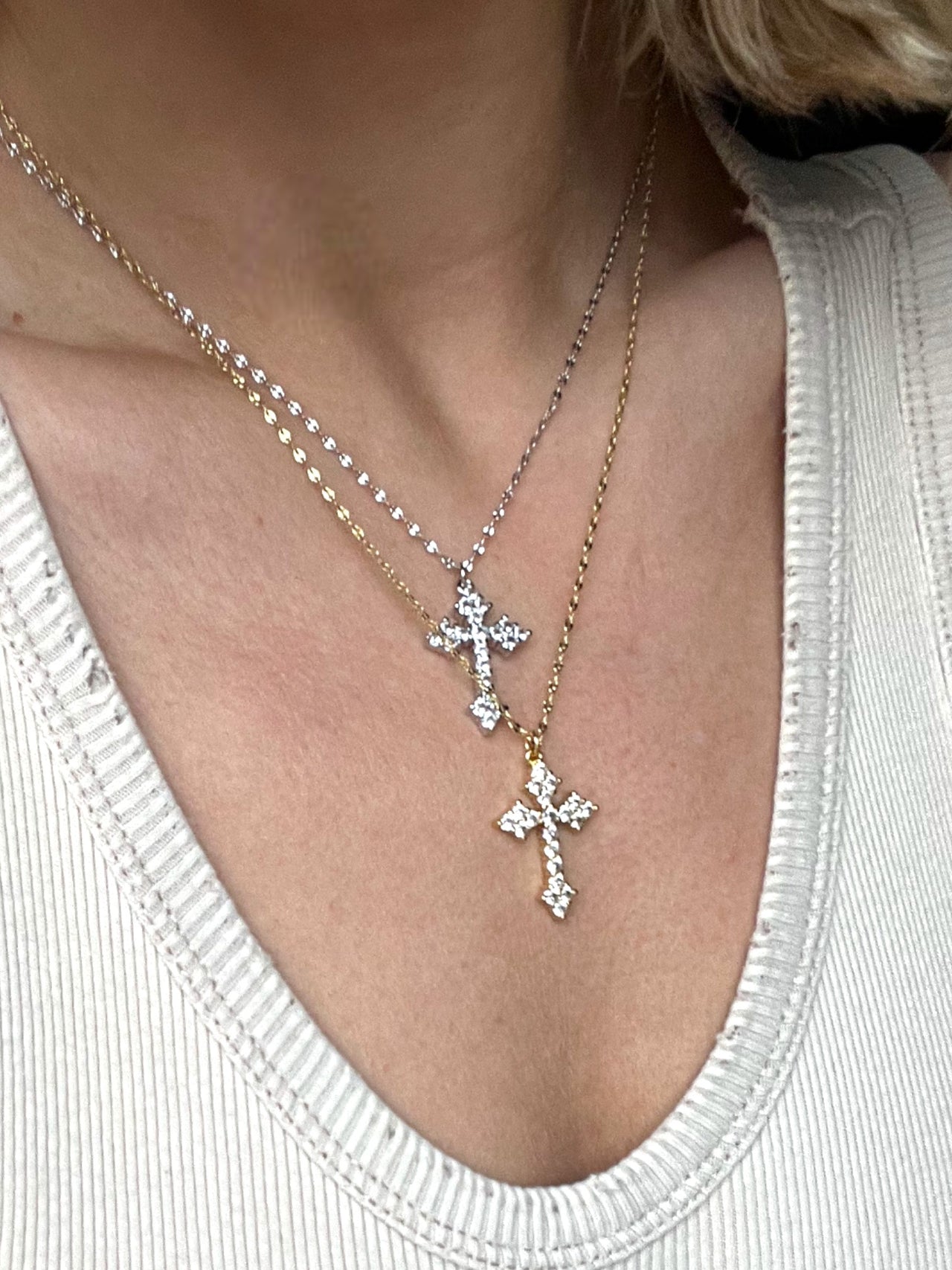 Crystal Cross Necklace - Silver