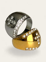 Chunky Cross Diamond Ring - Gold