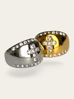 Chunky Cross Diamond Ring - Silver