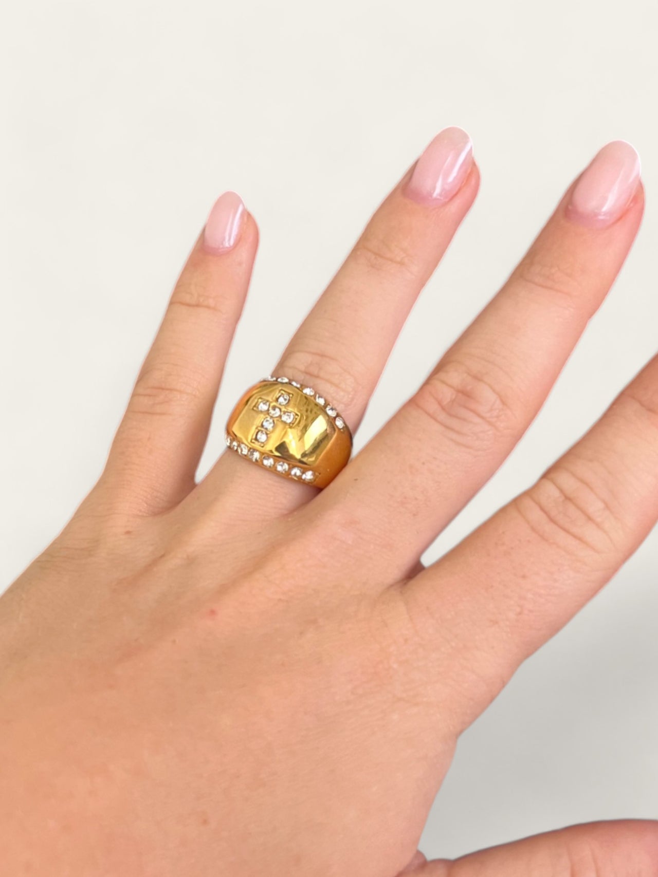 Chunky Cross Diamond Ring - Gold