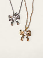 Sweet Pearl Bow Necklace - Gold