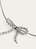 Herringbone Bow Pearl Necklace