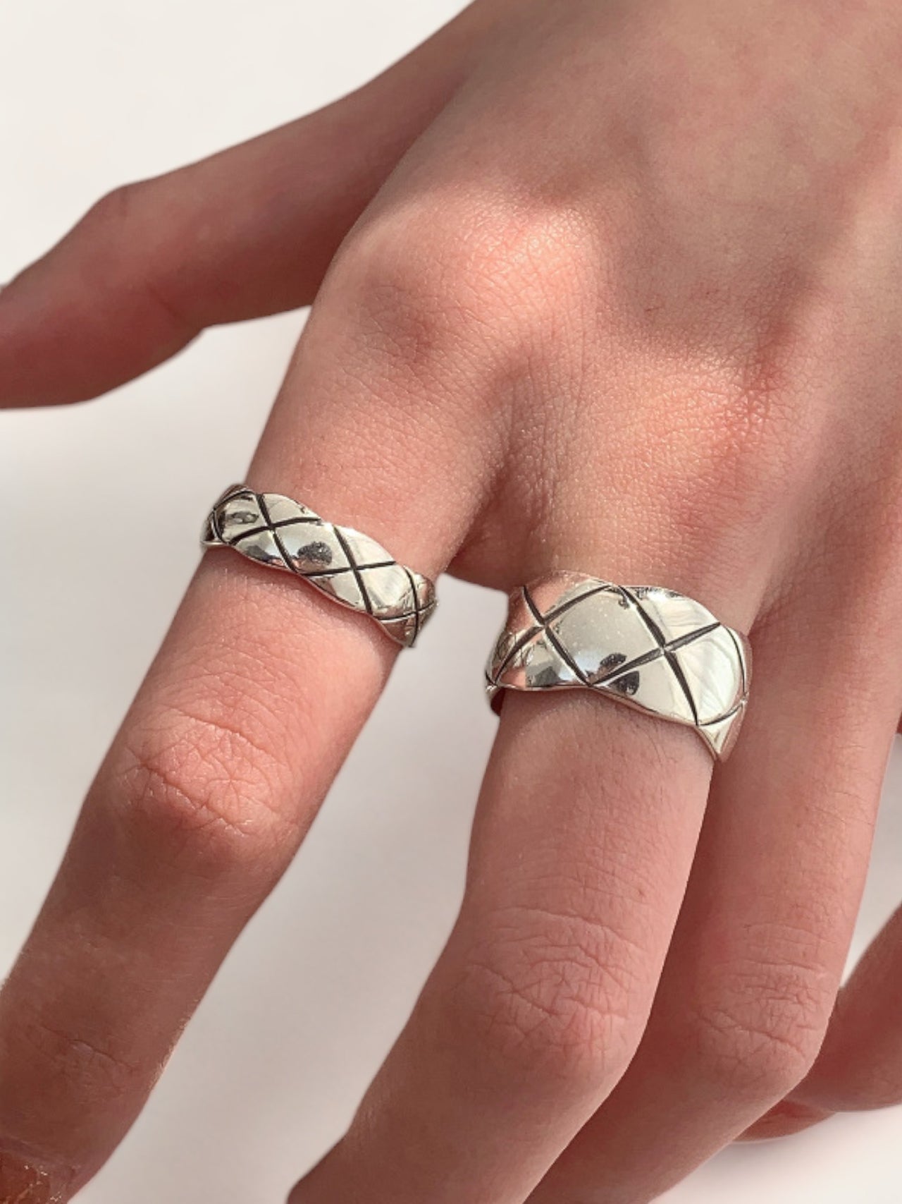 Silver Rhombic Pattern Ring