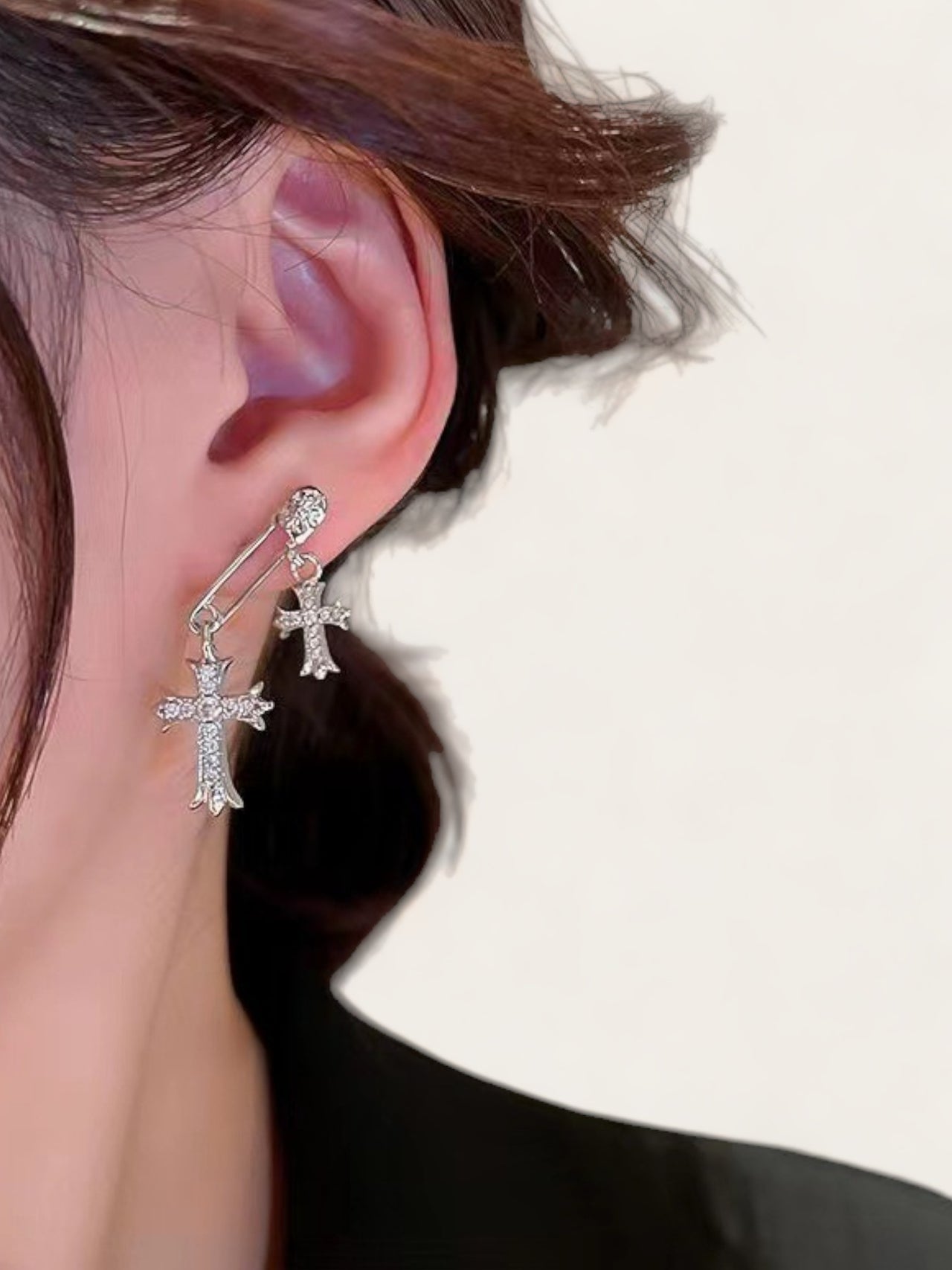 Silver Double Croix Earrings