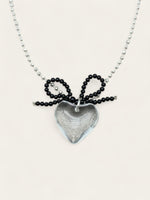 Clear Heart Bow Necklace - Black