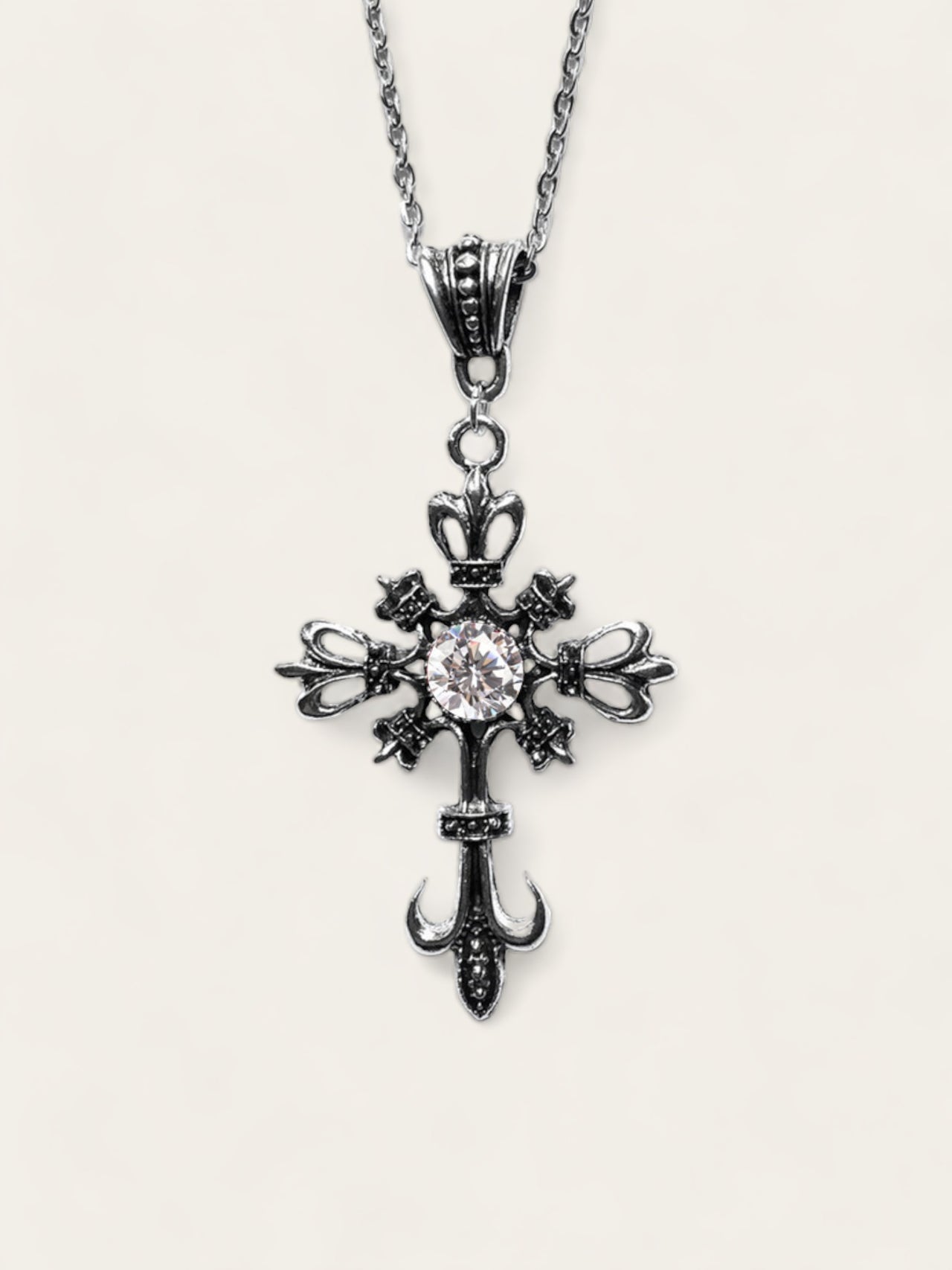 Gothic Cross Necklace - White