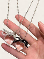 Clear Heart Bow Necklace - White