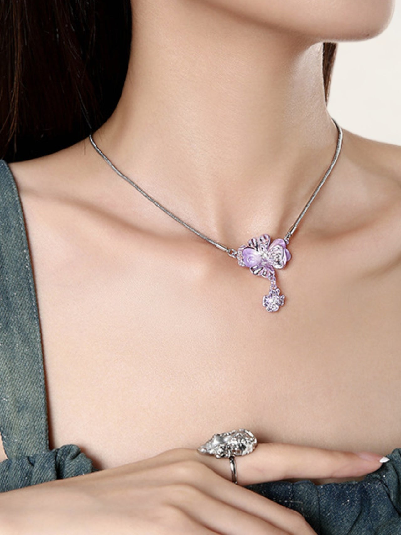 Electric Purple Solo Flower Necklace