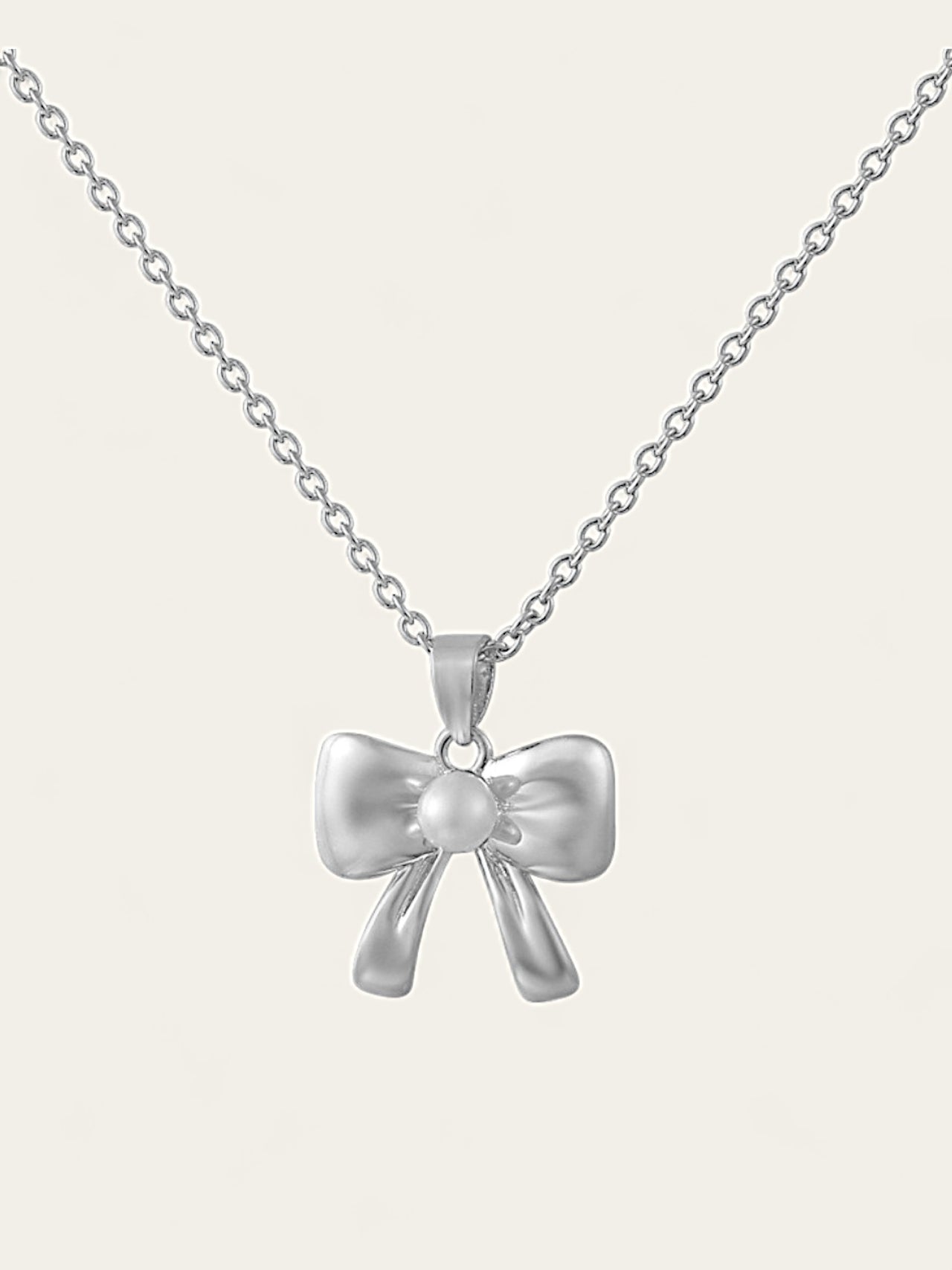 Sweet Pearl Bow Necklace - Silver