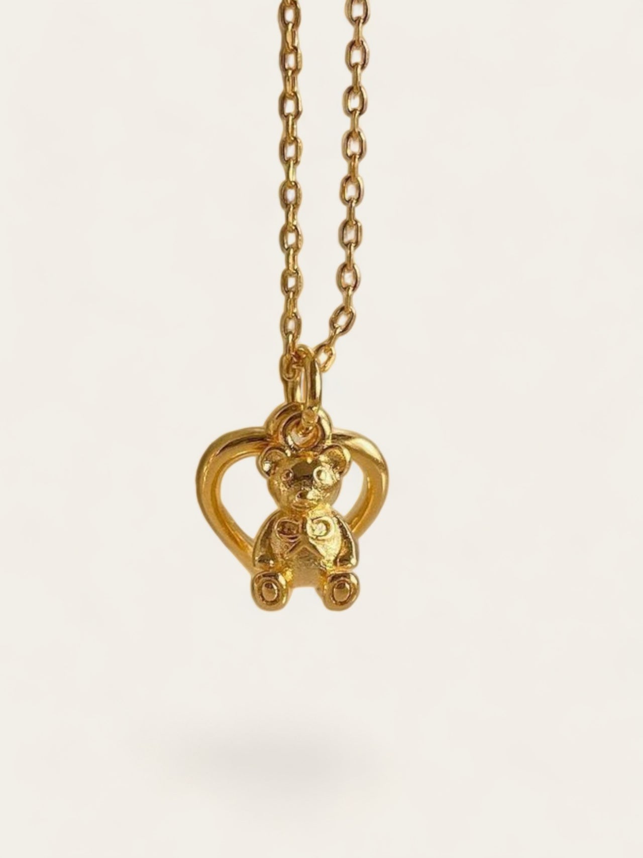 Teddy Bow Heart Necklace - Gold