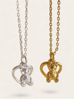 Teddy Bow Heart Necklace - Gold