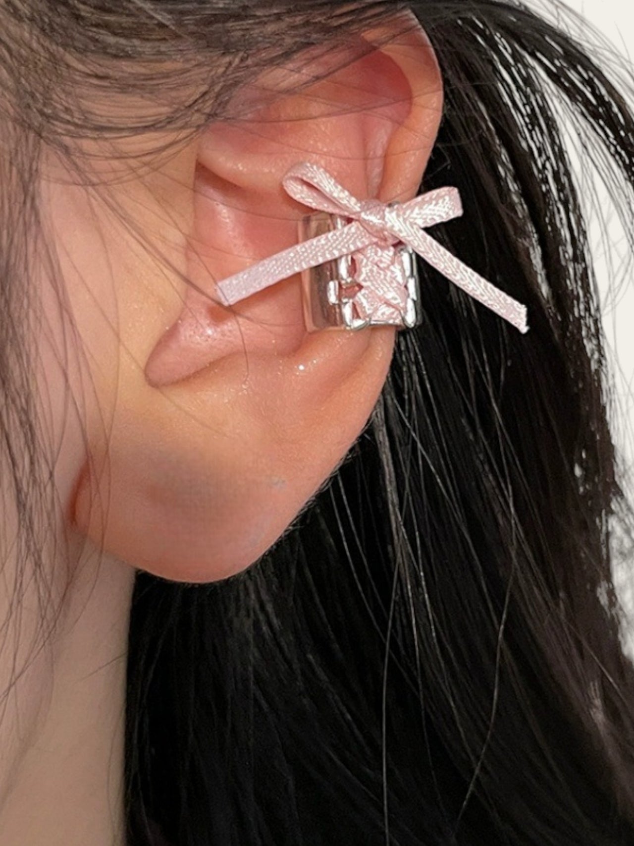 Tied Up Bow Ear Cuff - Pink