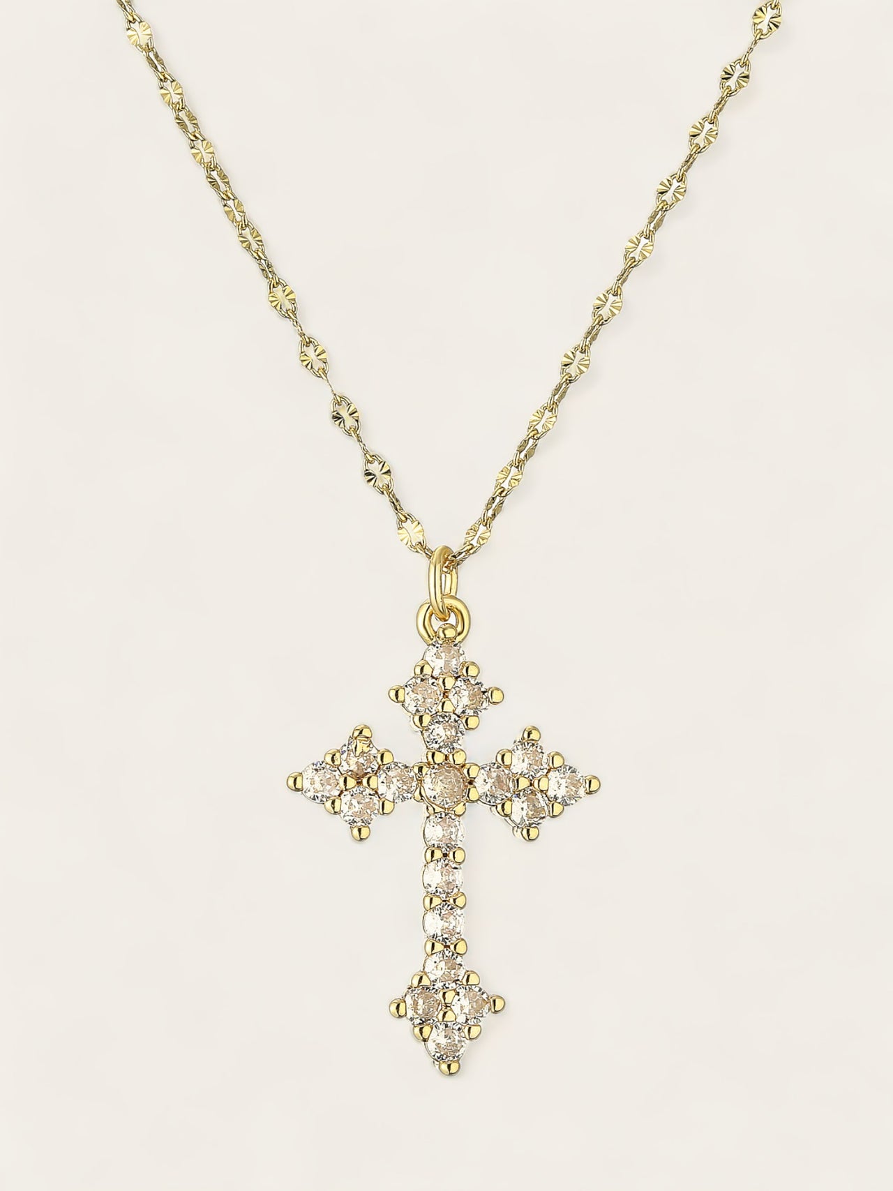 Crystal Cross Necklace - Gold
