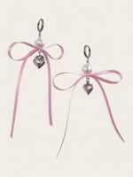Satin Bow Ribbon Earrings - Pink