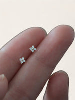 Silver Diamond Flower Earrings
