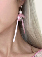 Satin Bow Ribbon Earrings - Pink