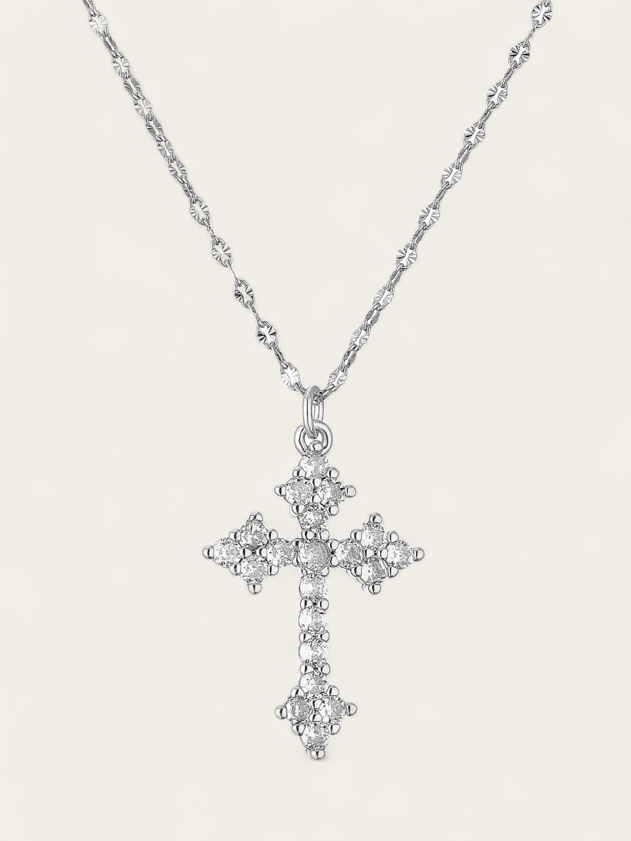 Crystal Cross Necklace - Silver