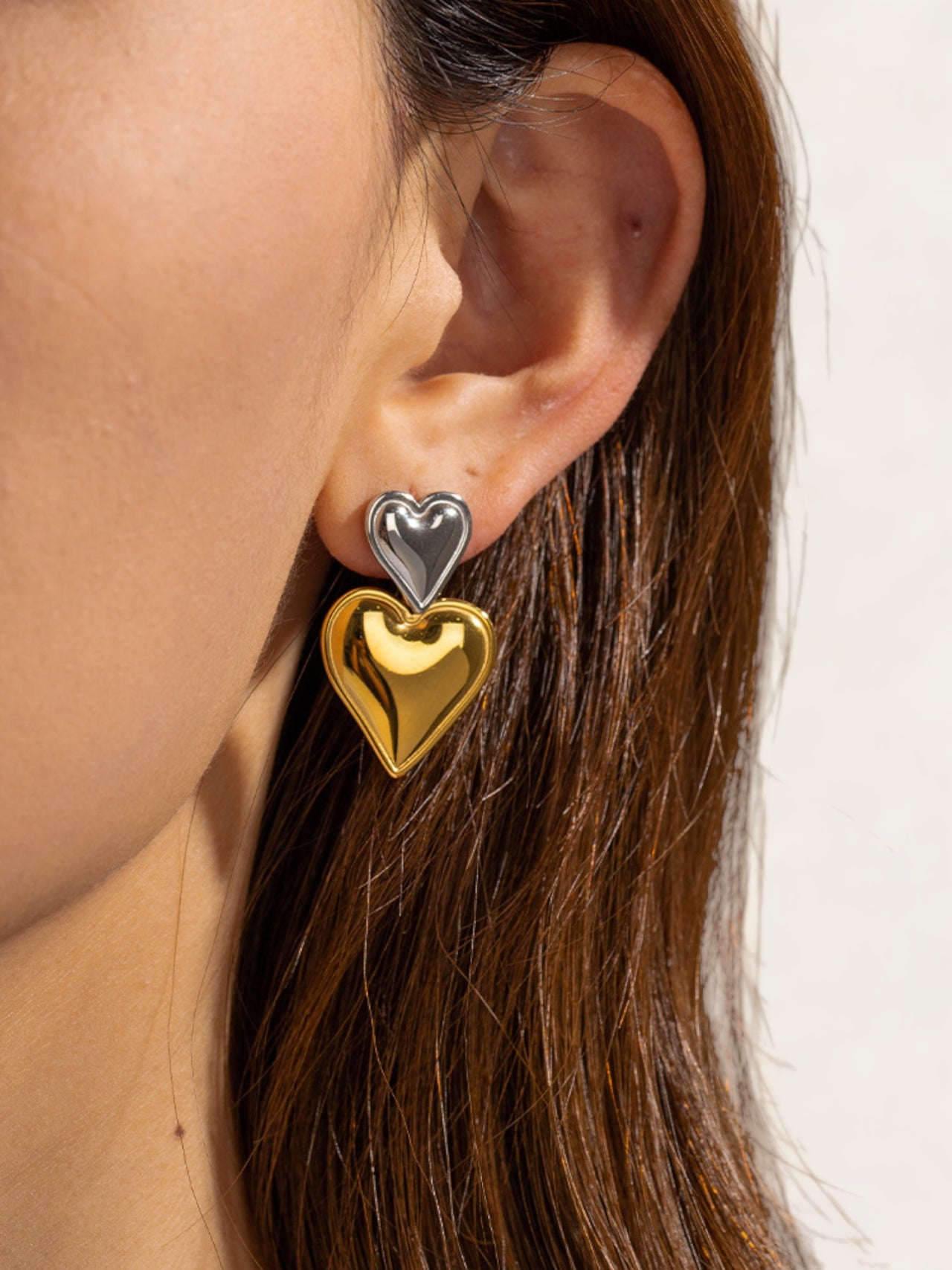 Gold-Silver Heart Earrings