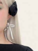 Satin Bow Ribbon Earrings - White