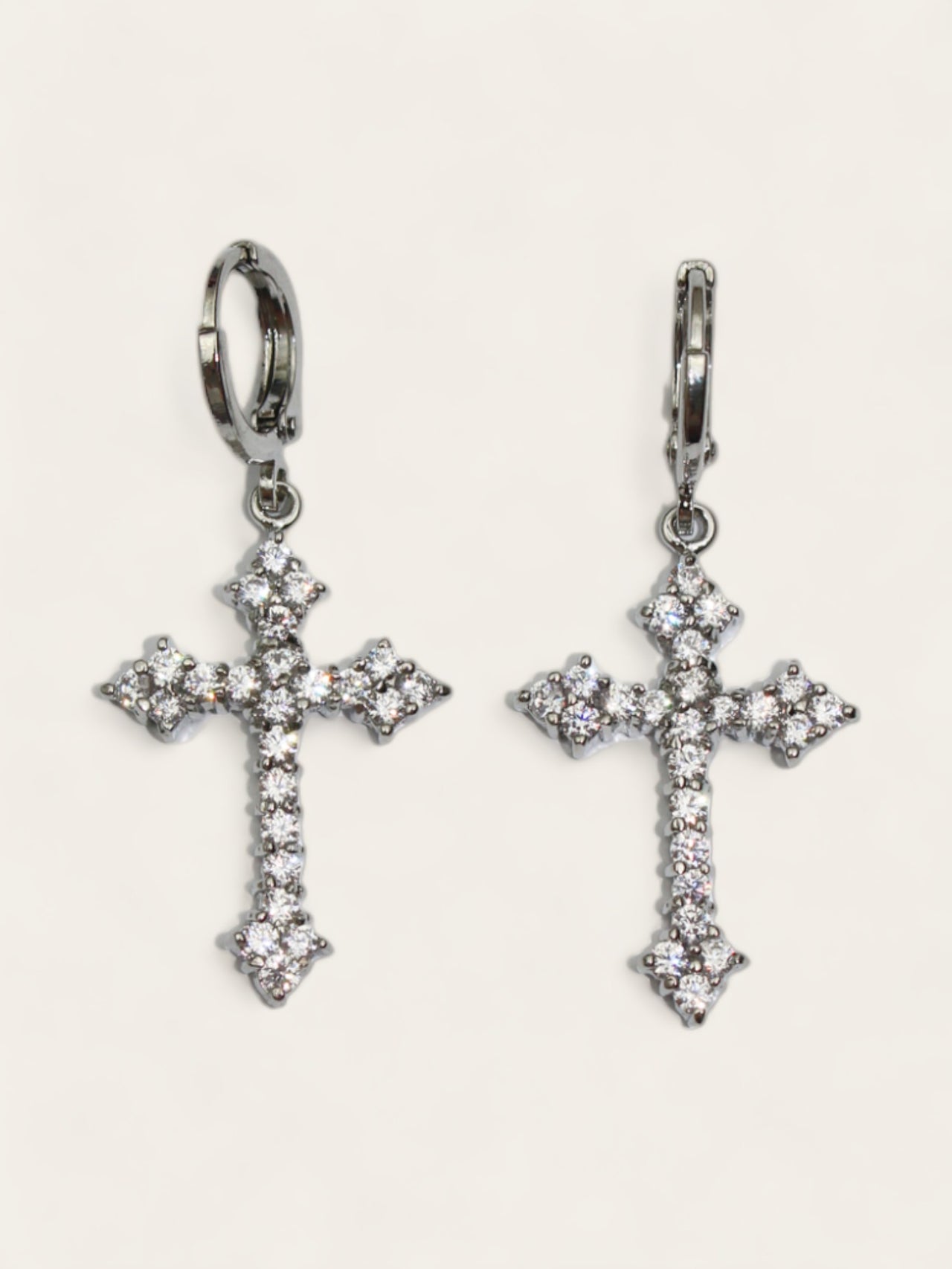 Silver Crystal Cross Drop Earrings