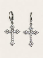 Silver Crystal Cross Drop Earrings