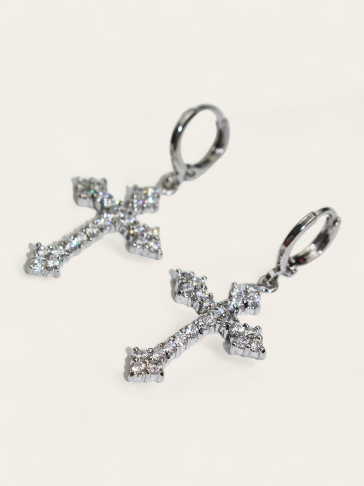 Silver Crystal Cross Drop Earrings
