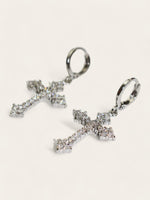 Silver Crystal Cross Drop Earrings