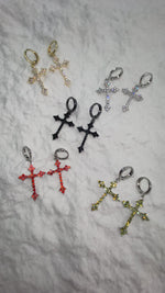 Silver Crystal Cross Drop Earrings